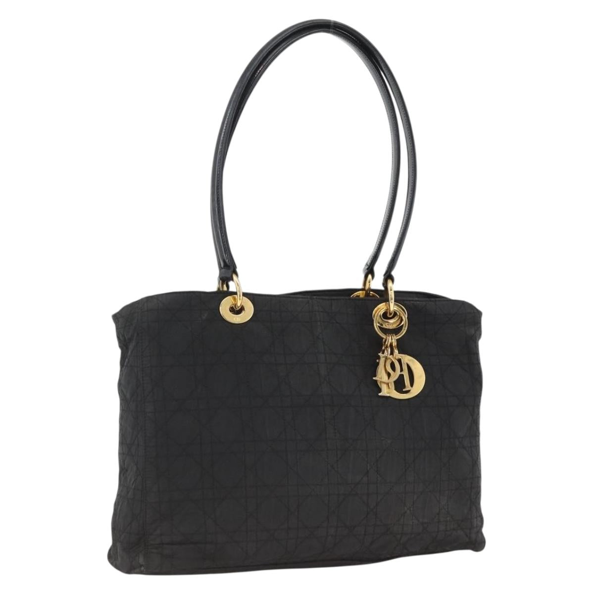 Christian Dior Canage Tote Bag Nylon Black Gold Auth fm5259