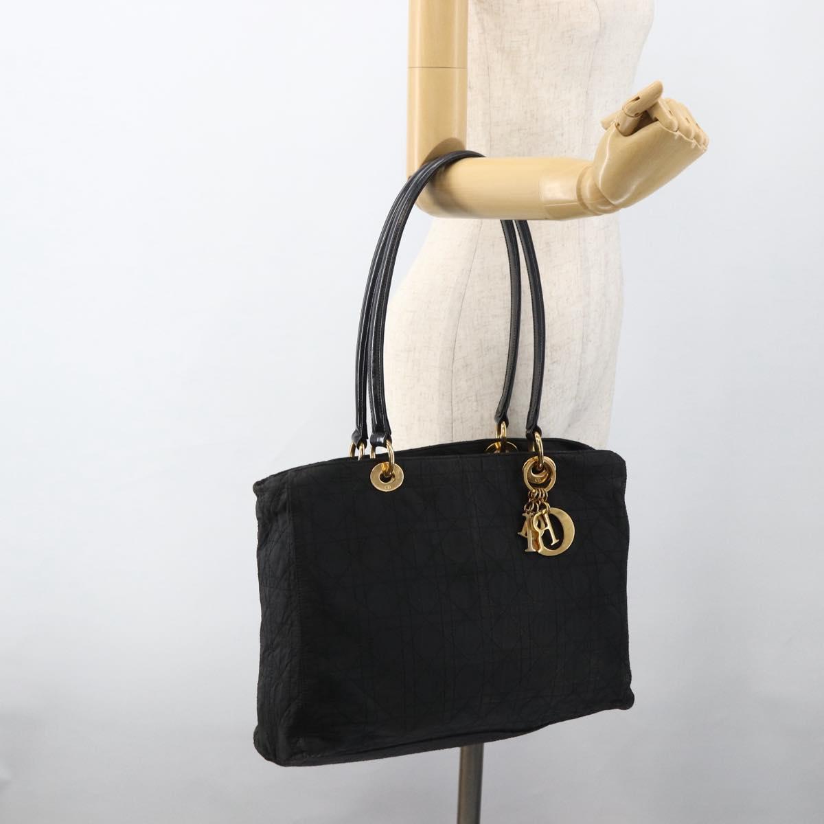 Christian Dior Canage Tote Bag Nylon Black Gold Auth fm5259