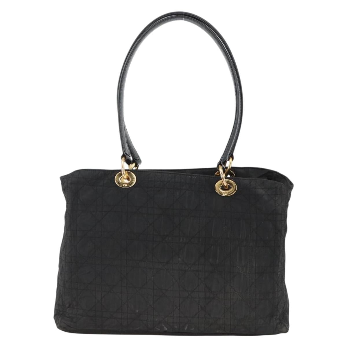 Christian Dior Canage Tote Bag Nylon Black Gold Auth fm5259