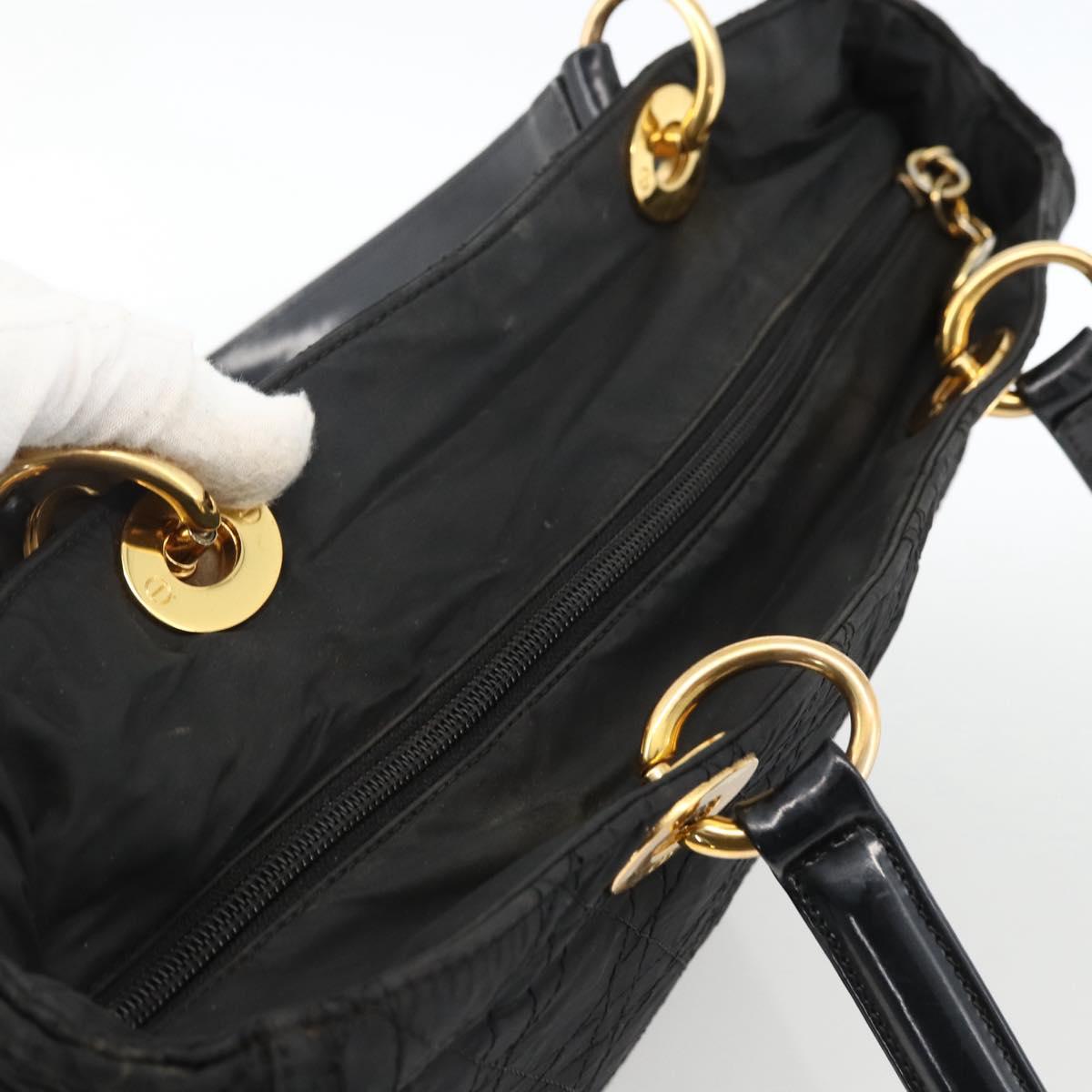 Christian Dior Canage Tote Bag Nylon Black Gold Auth fm5259