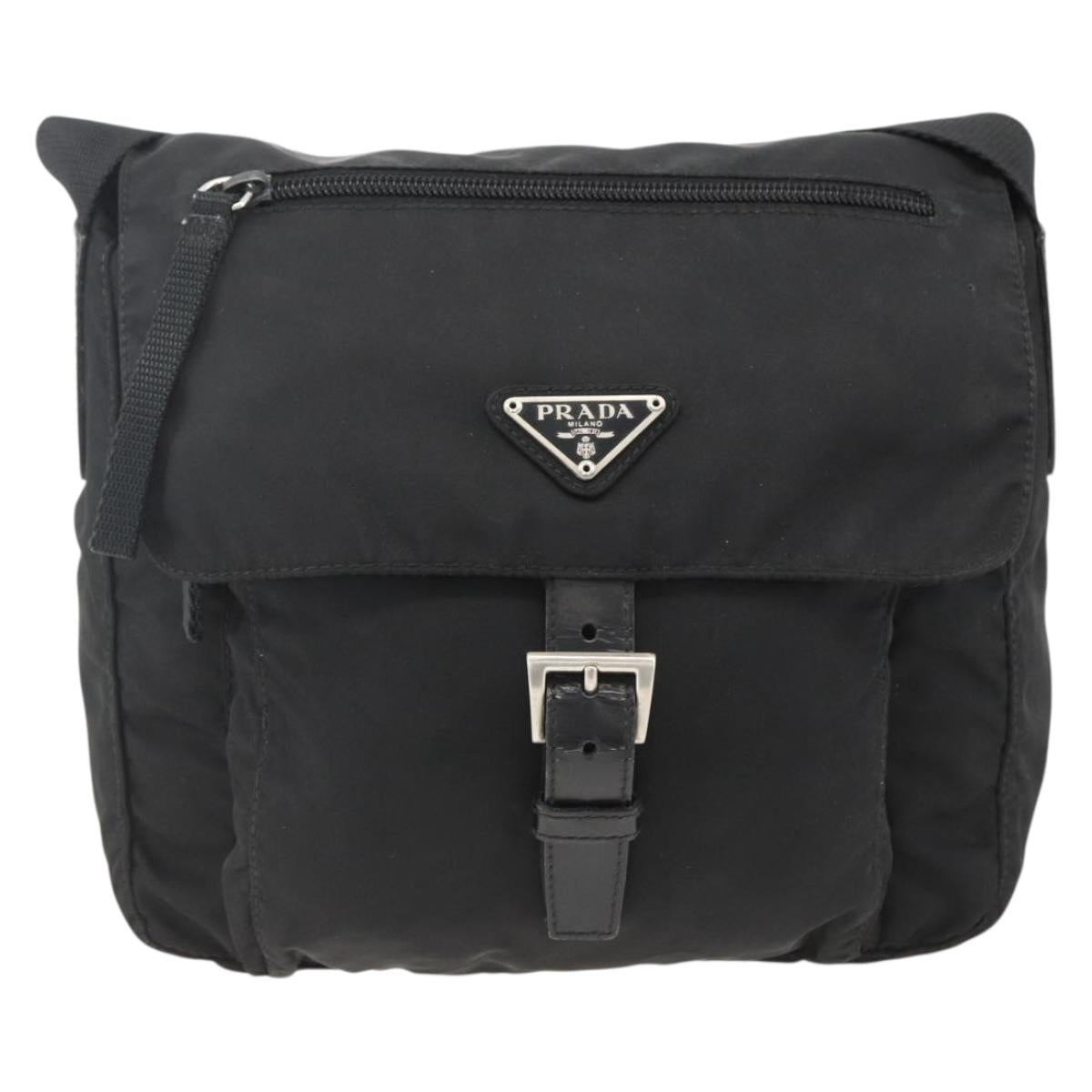 PRADA Shoulder Bag Nylon Black Silver Auth fm5260