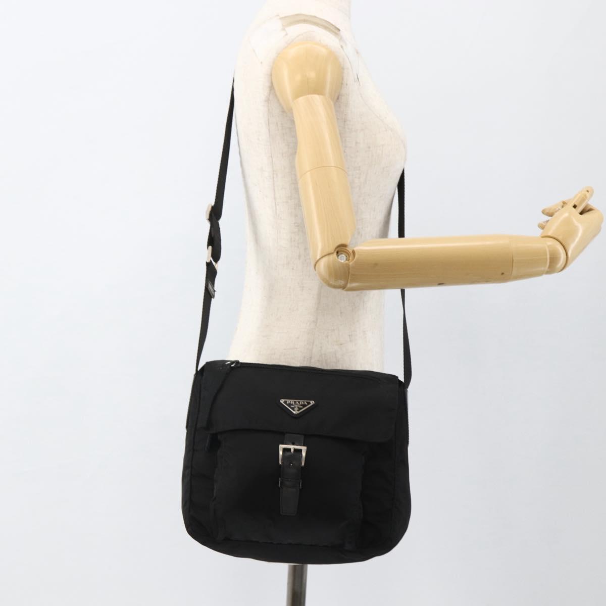 PRADA Shoulder Bag Nylon Black Silver Auth fm5260