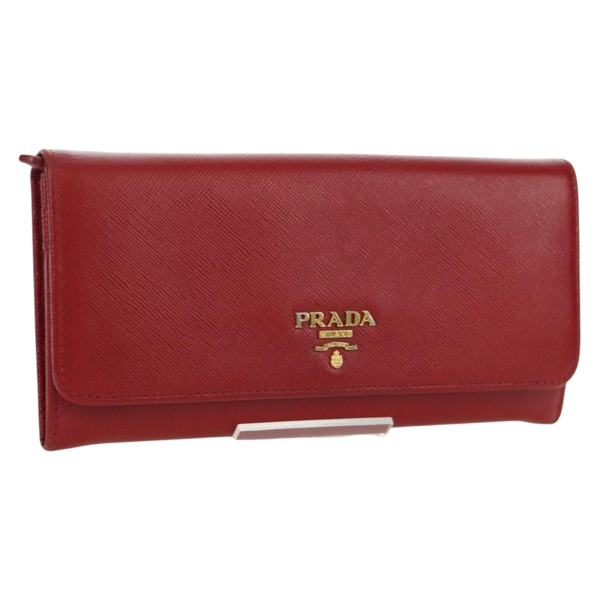 PRADA Long Wallet Safiano leather Red Gold Auth fm5264