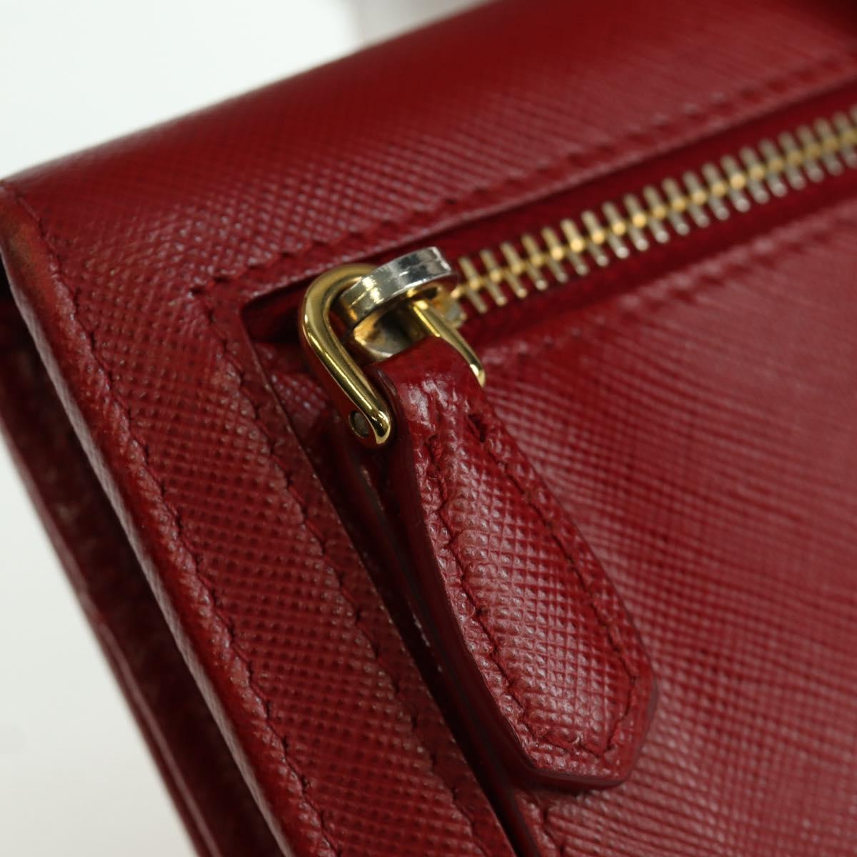 PRADA Long Wallet Safiano leather Red Gold Auth fm5264