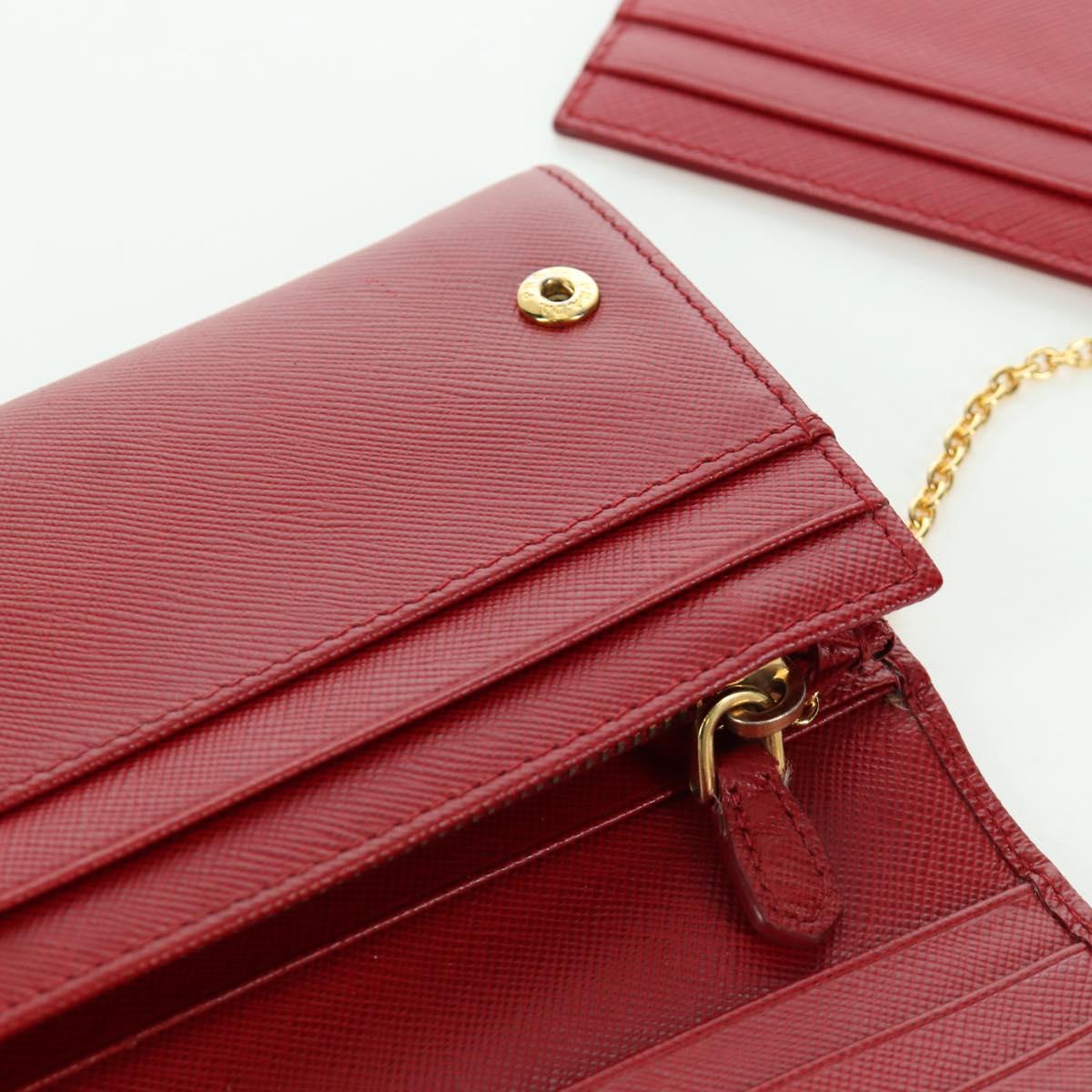 PRADA Long Wallet Safiano leather Red Gold Auth fm5264