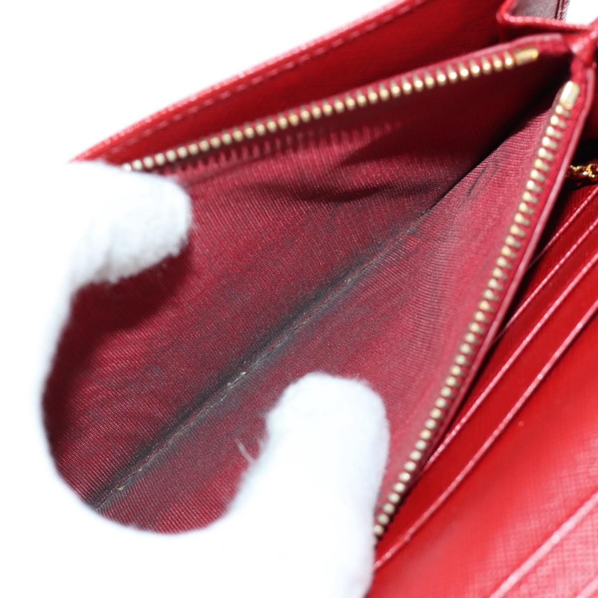 PRADA Long Wallet Safiano leather Red Gold Auth fm5264