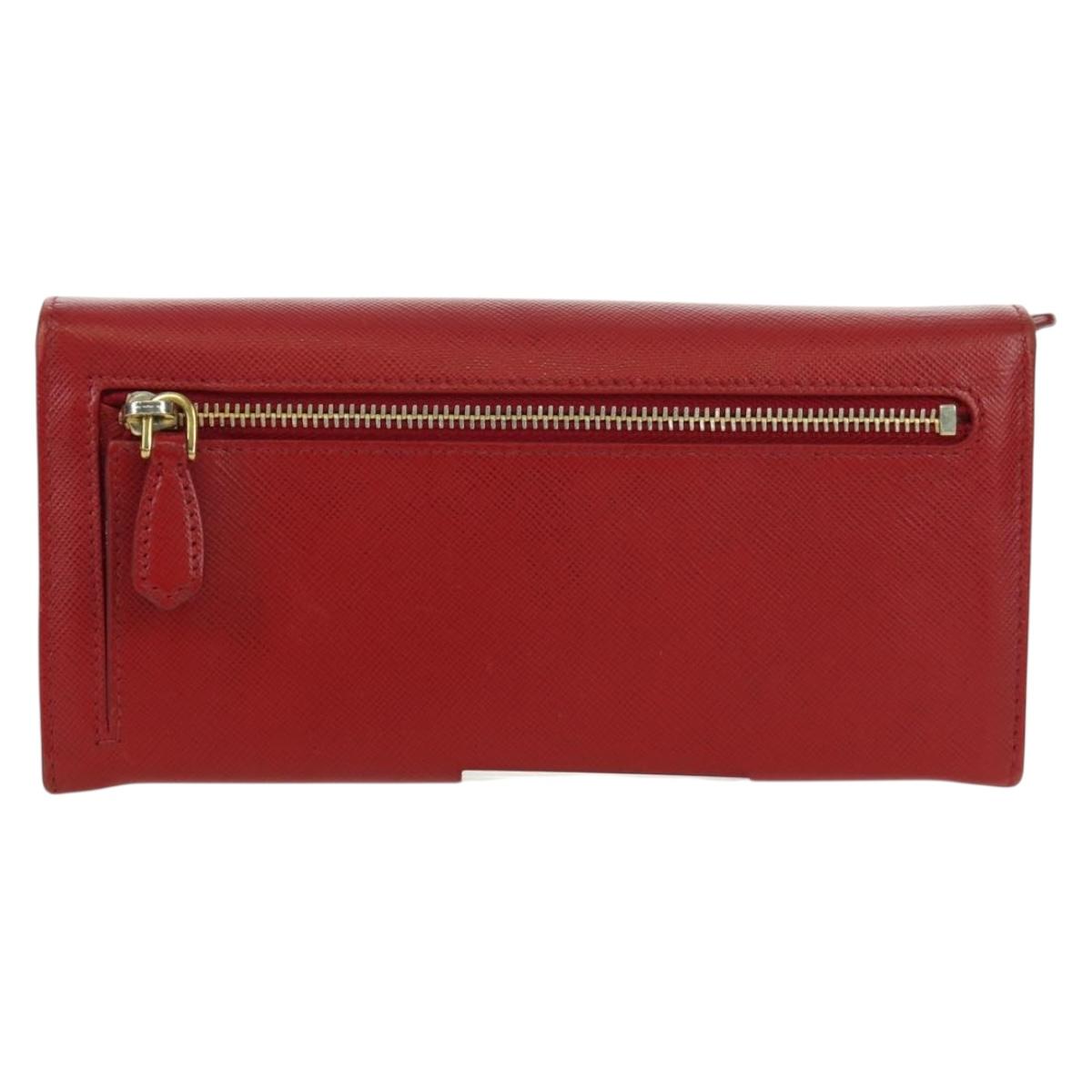 PRADA Long Wallet Safiano leather Red Gold Auth fm5264