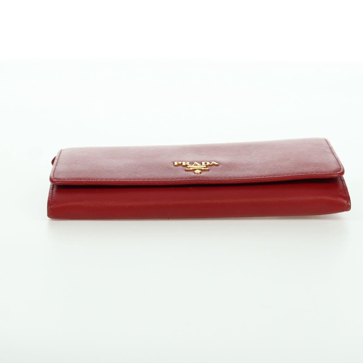 PRADA Long Wallet Safiano leather Red Gold Auth fm5264