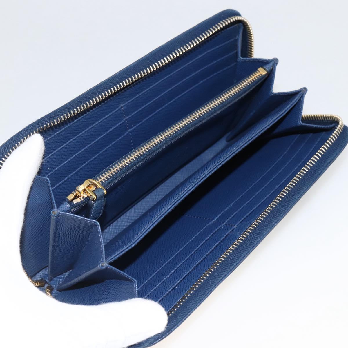 PRADA Long Wallet Safiano leather Navy Gold Auth fm5265