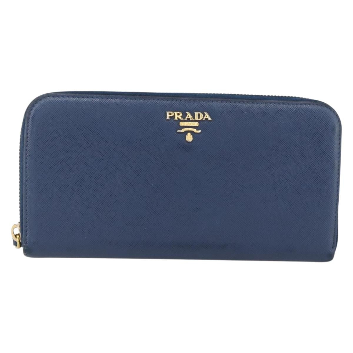 PRADA Long Wallet Safiano leather Navy Gold Auth fm5265