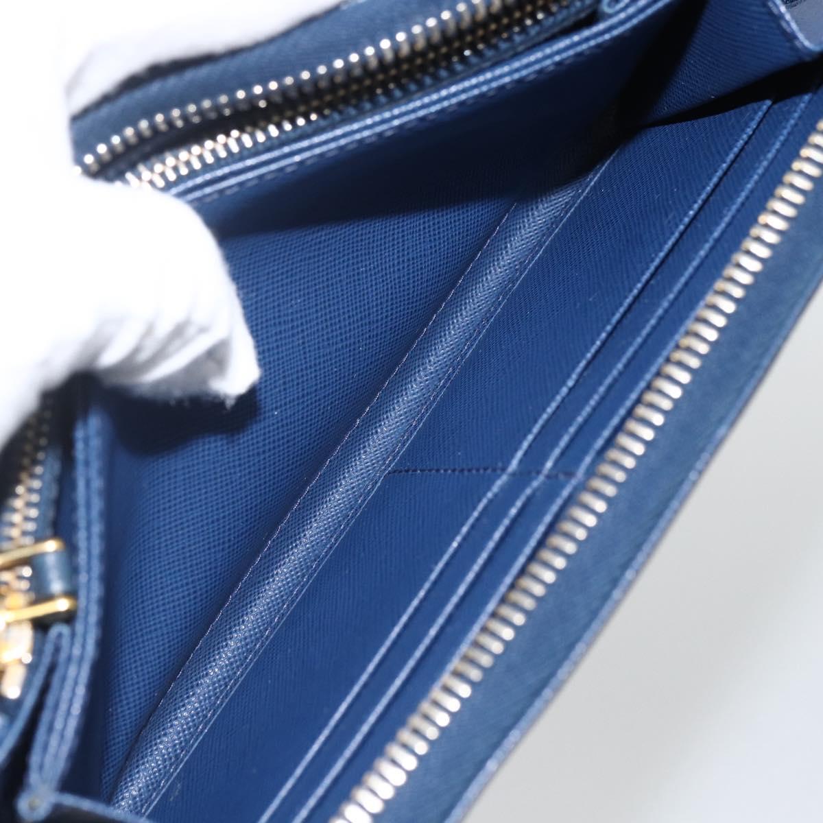 PRADA Long Wallet Safiano leather Navy Gold Auth fm5265