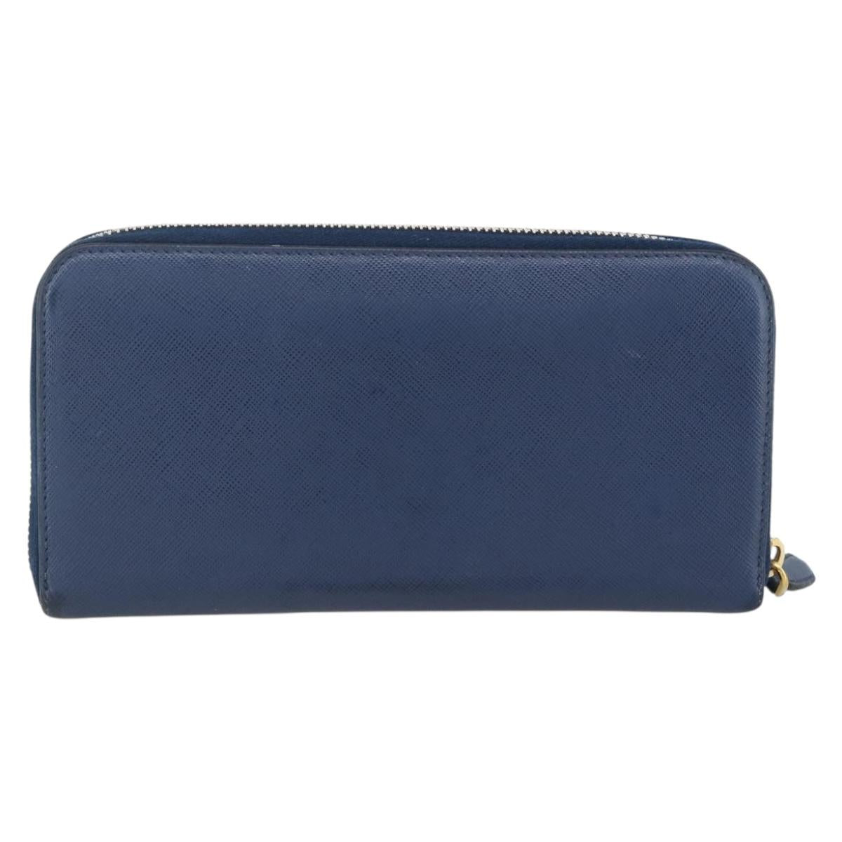 PRADA Long Wallet Safiano leather Navy Gold Auth fm5265