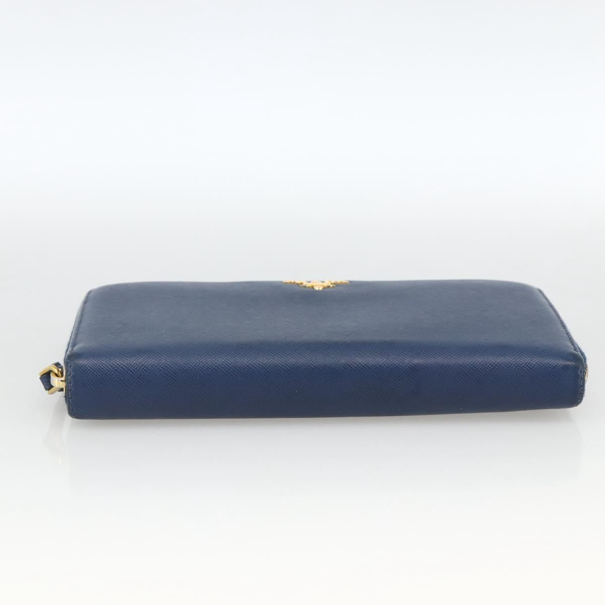 PRADA Long Wallet Safiano leather Navy Gold Auth fm5265