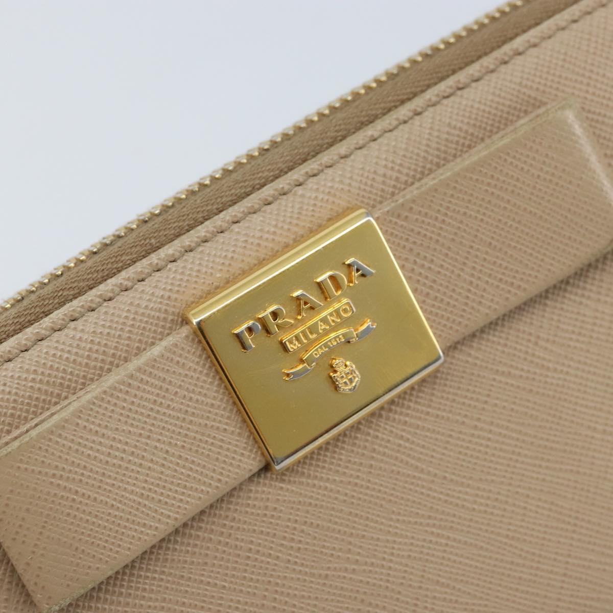 PRADA Ribbon Long Wallet Safiano leather Beige Gold Auth fm5266
