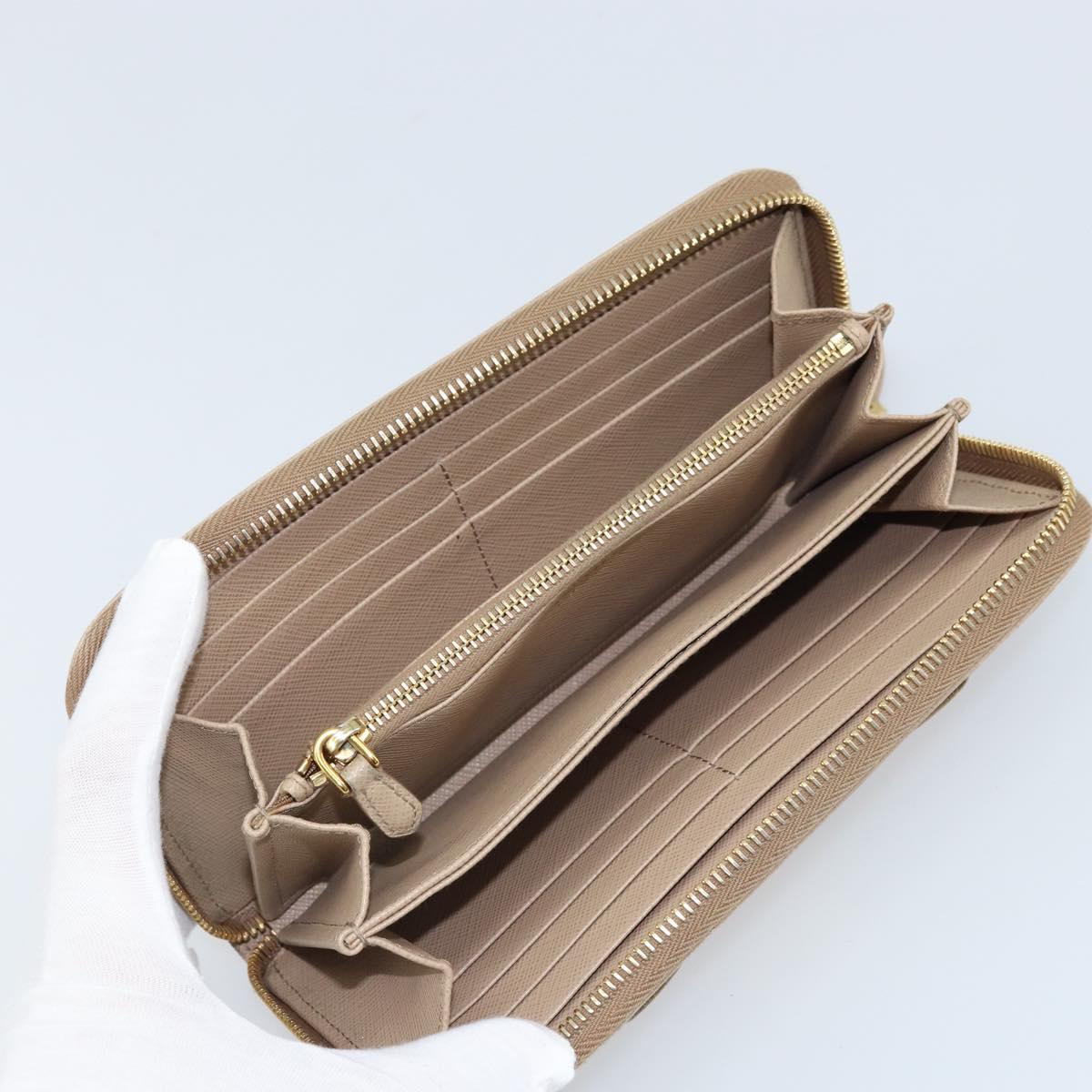 PRADA Ribbon Long Wallet Safiano leather Beige Gold Auth fm5266