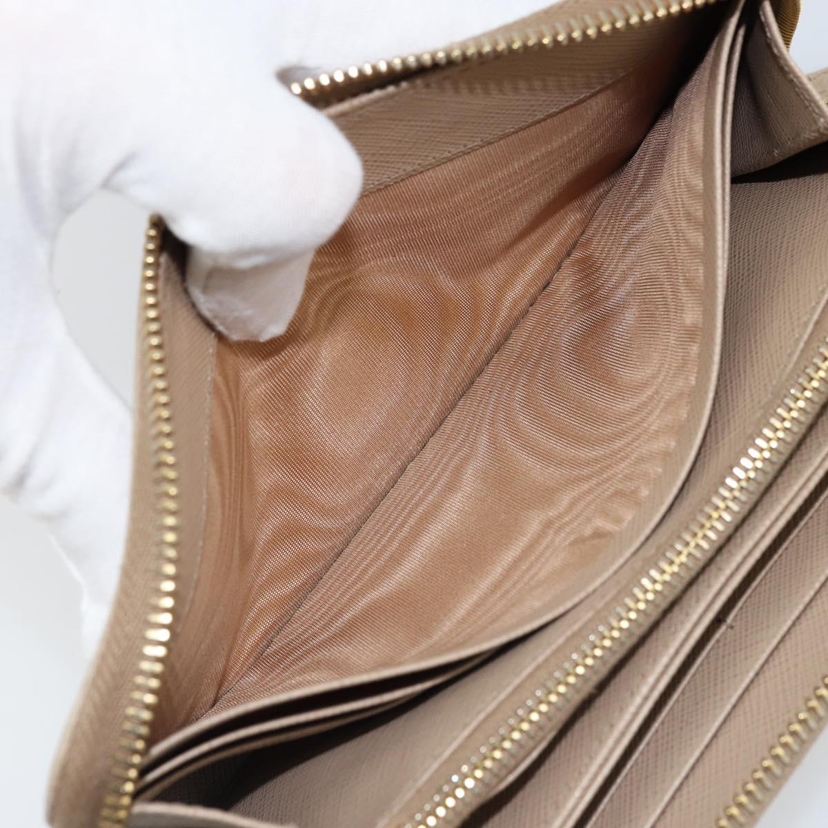 PRADA Ribbon Long Wallet Safiano leather Beige Gold Auth fm5266