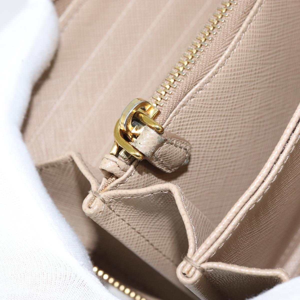 PRADA Ribbon Long Wallet Safiano leather Beige Gold Auth fm5266