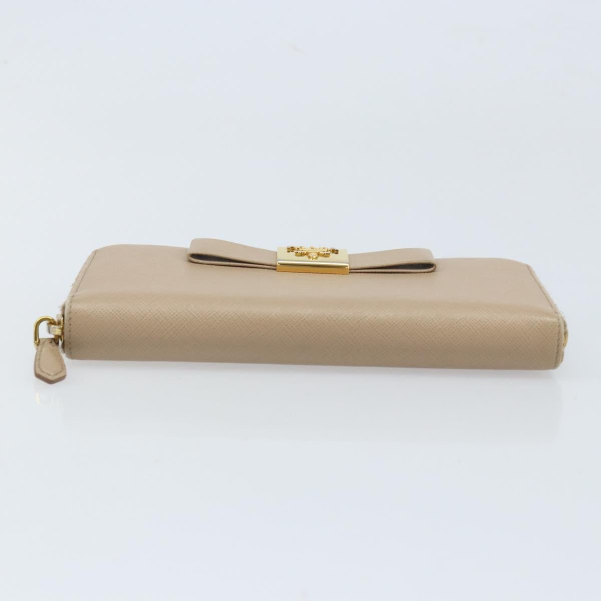 PRADA Ribbon Long Wallet Safiano leather Beige Gold Auth fm5266