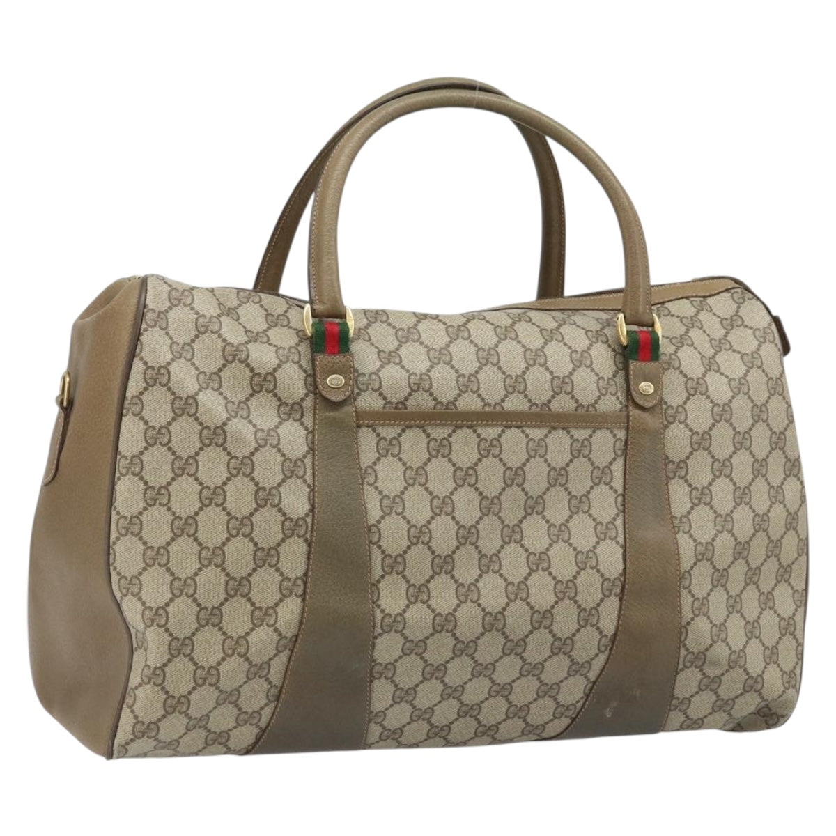 GUCCI GG Supreme Web Sherry Line Boston Bag PVC Beige Gold 40 02 073 Auth fm5268