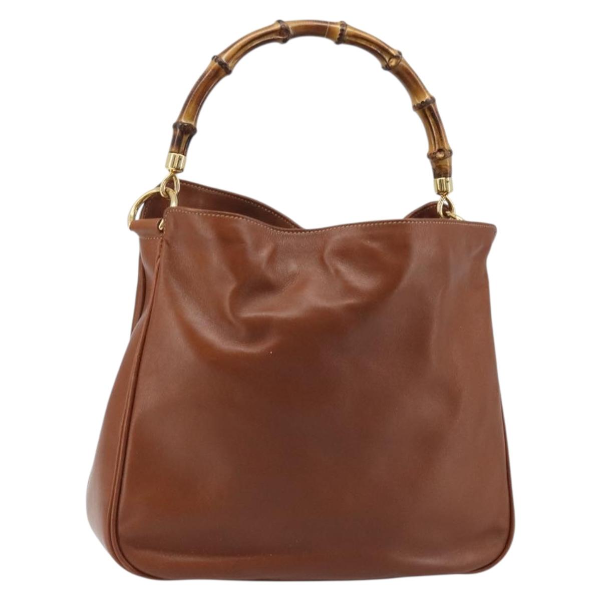 GUCCI Bamboo Hand Bag Leather Brown Gold Auth fm5270