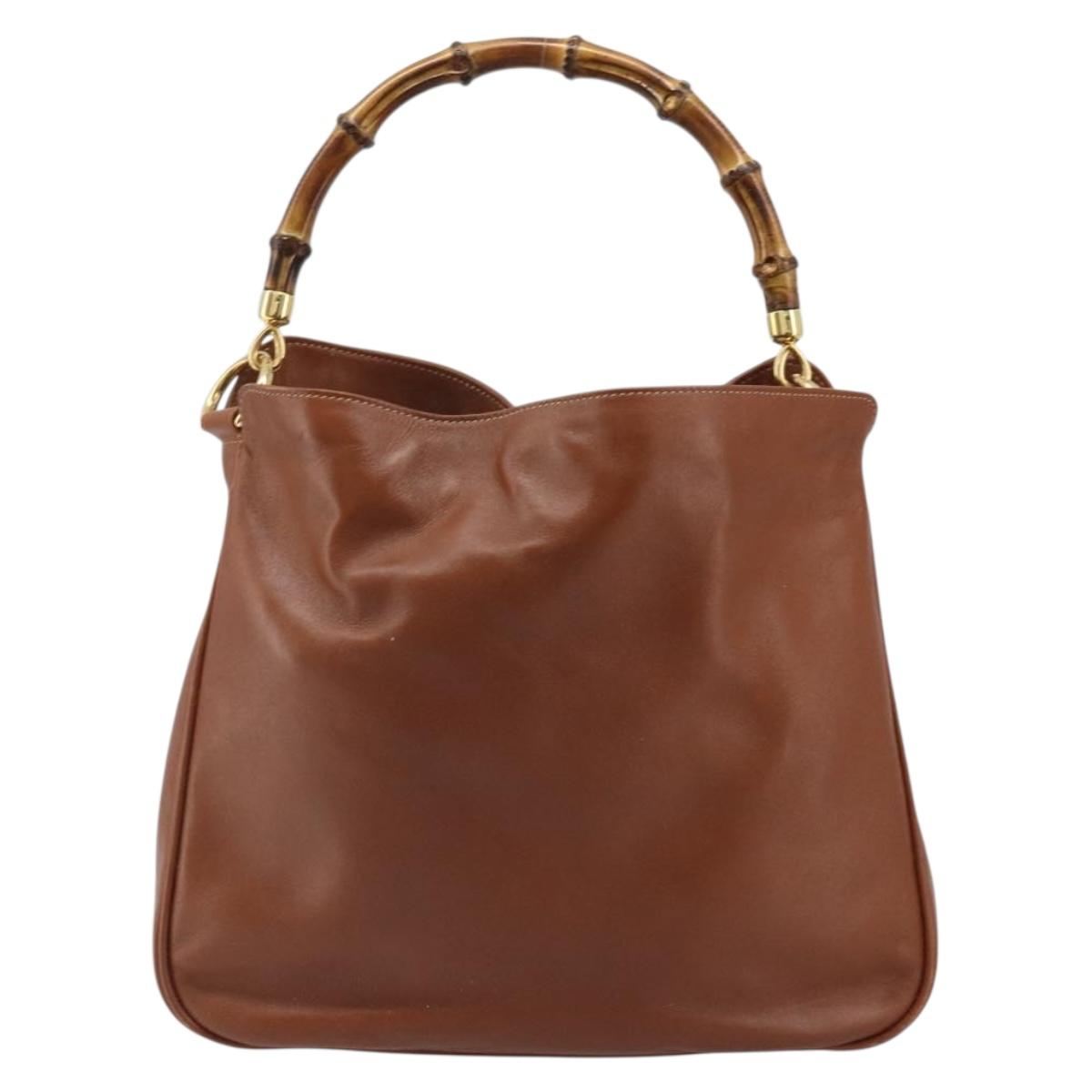 GUCCI Bamboo Hand Bag Leather Brown Gold Auth fm5270