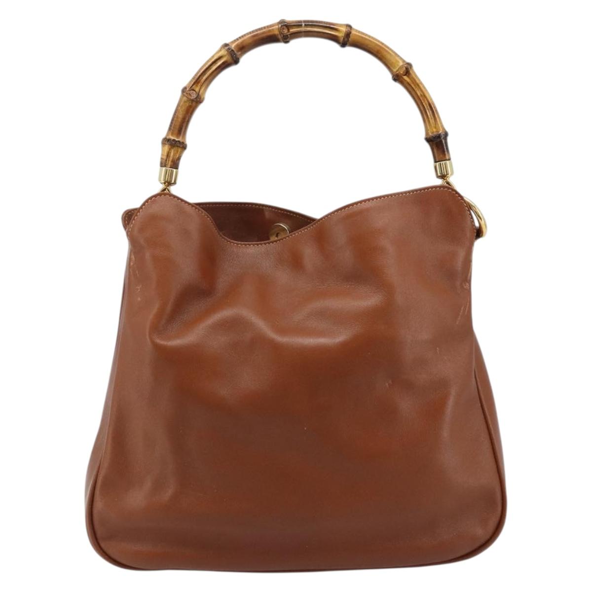 GUCCI Bamboo Hand Bag Leather Brown Gold Auth fm5270