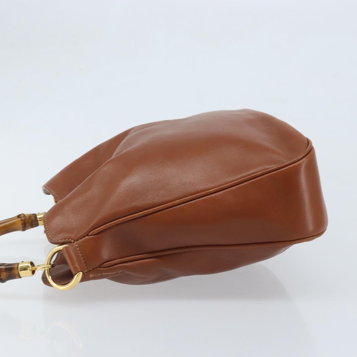 GUCCI Bamboo Hand Bag Leather Brown Gold Auth fm5270