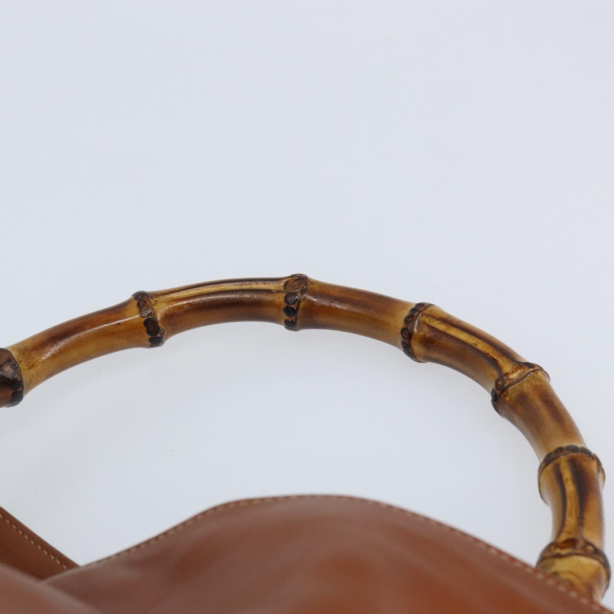 GUCCI Bamboo Hand Bag Leather Brown Gold Auth fm5270