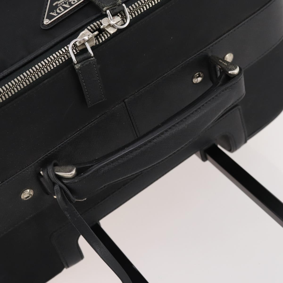 PRADA Carry Case Trunk Nylon Black Silver Auth fm5302