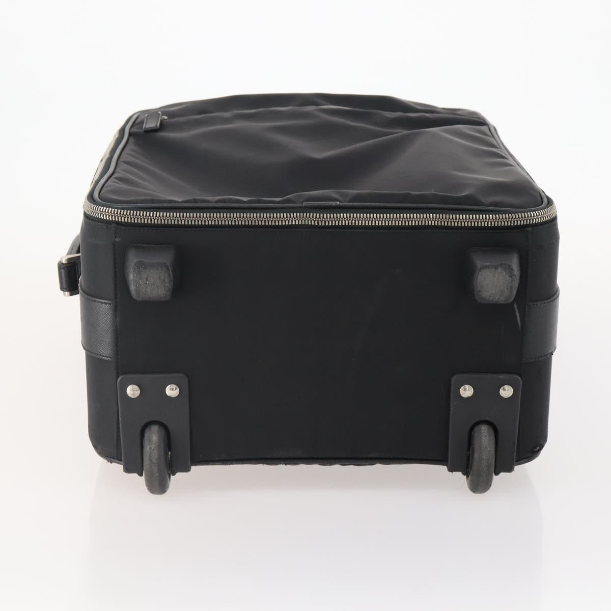 PRADA Carry Case Trunk Nylon Black Silver Auth fm5302
