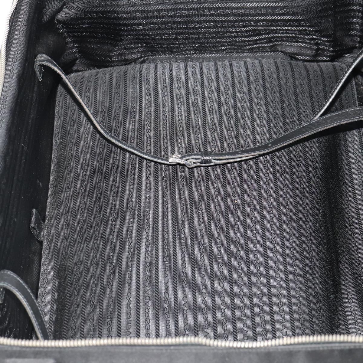 PRADA Carry Case Trunk Nylon Black Silver Auth fm5302