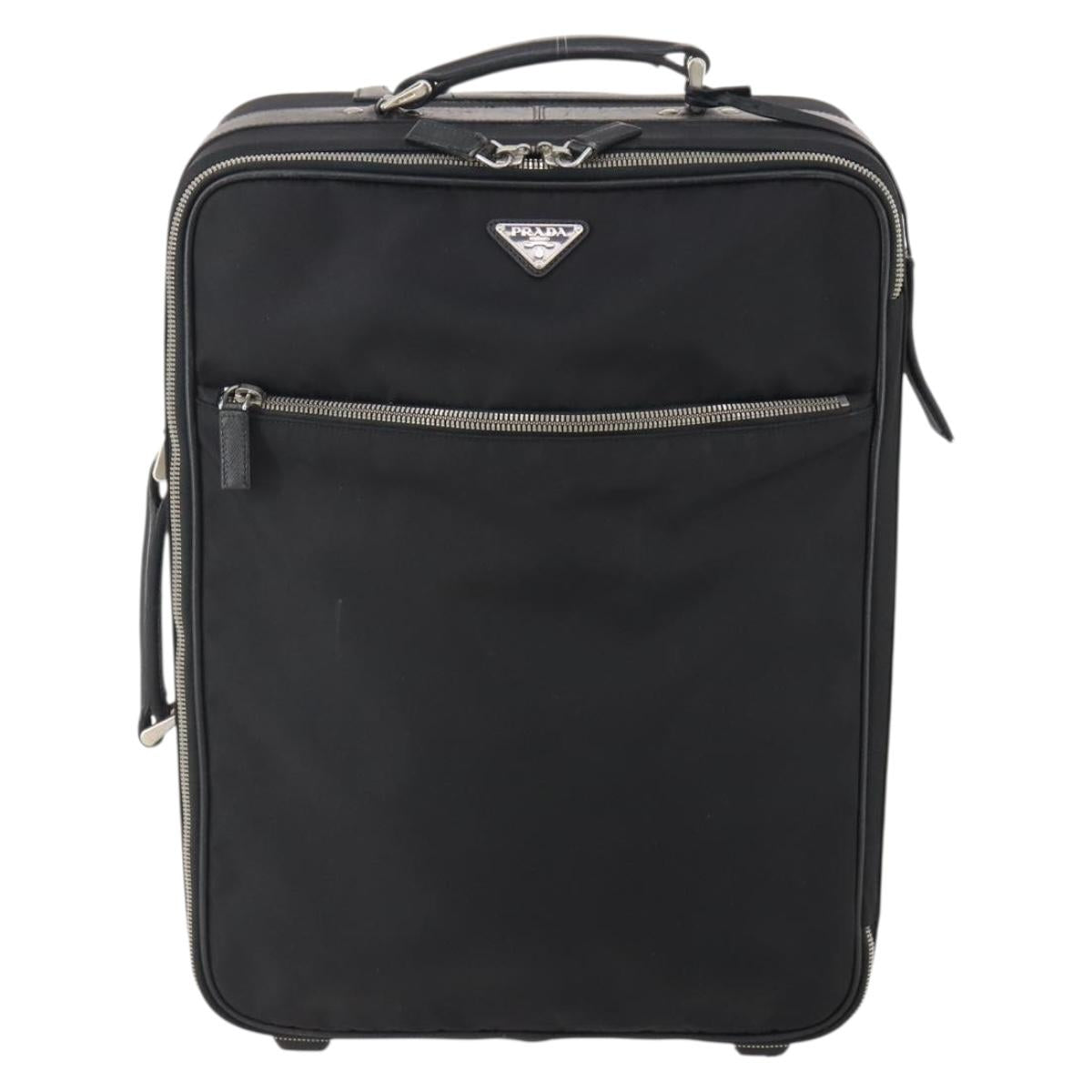 PRADA Carry Case Trunk Nylon Black Silver Auth fm5302
