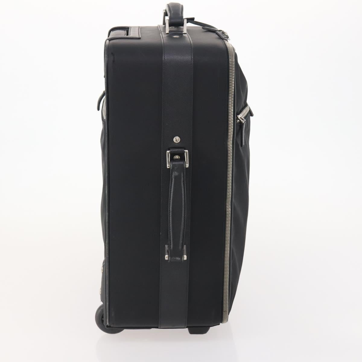 PRADA Carry Case Trunk Nylon Black Silver Auth fm5302