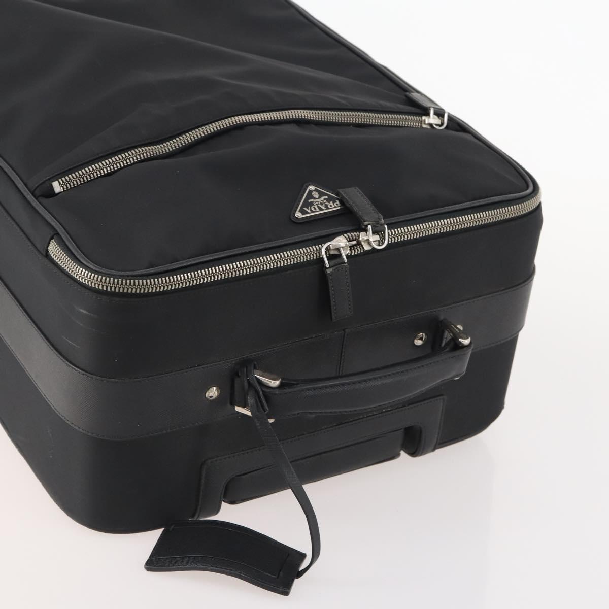 PRADA Carry Case Trunk Nylon Black Silver Auth fm5302