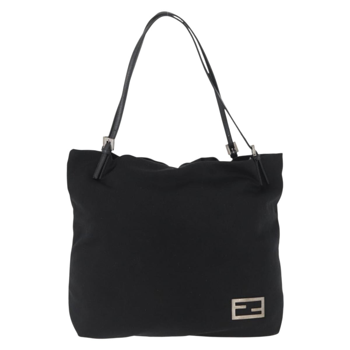FENDI Tote Bag Nylon Black Silver Auth fm5308