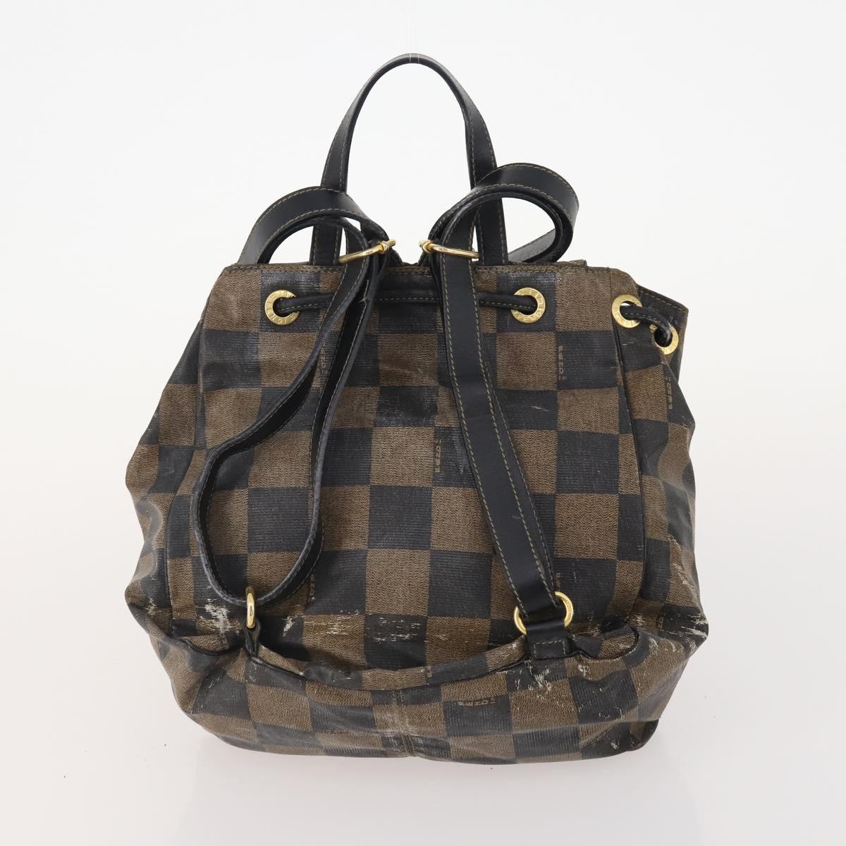 FENDI Pecan Canvas Zucchino Canvas Hand Bag 3 Set Brown Black Navy Auth fm5309