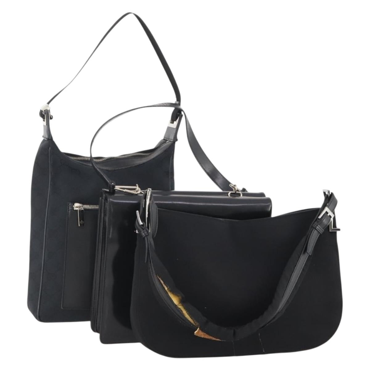 GUCCI GG Canvas Shoulder Bag Nylon Leather 3 Set Black Auth fm5310