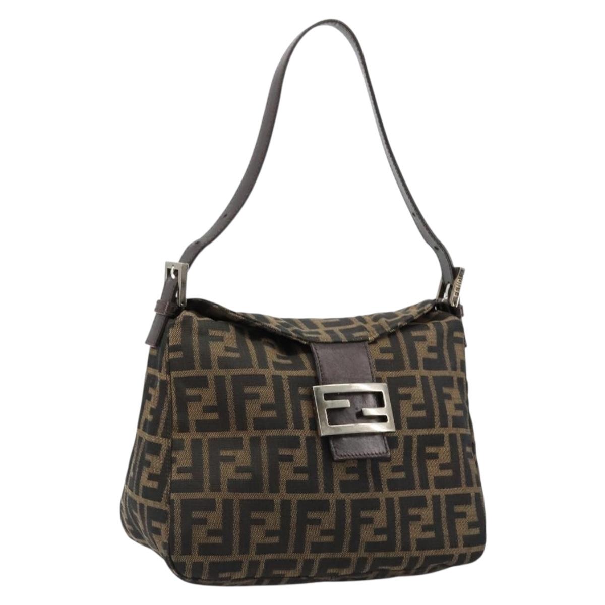 FENDI Zucca Canvas Mamma Baguette Bag Black Brown 222826426 Auth fm5313A