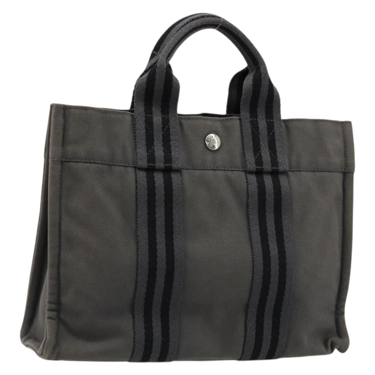HERMES Fourre ToutPM Hand Bag Cotton Gray Silver Auth fm5317