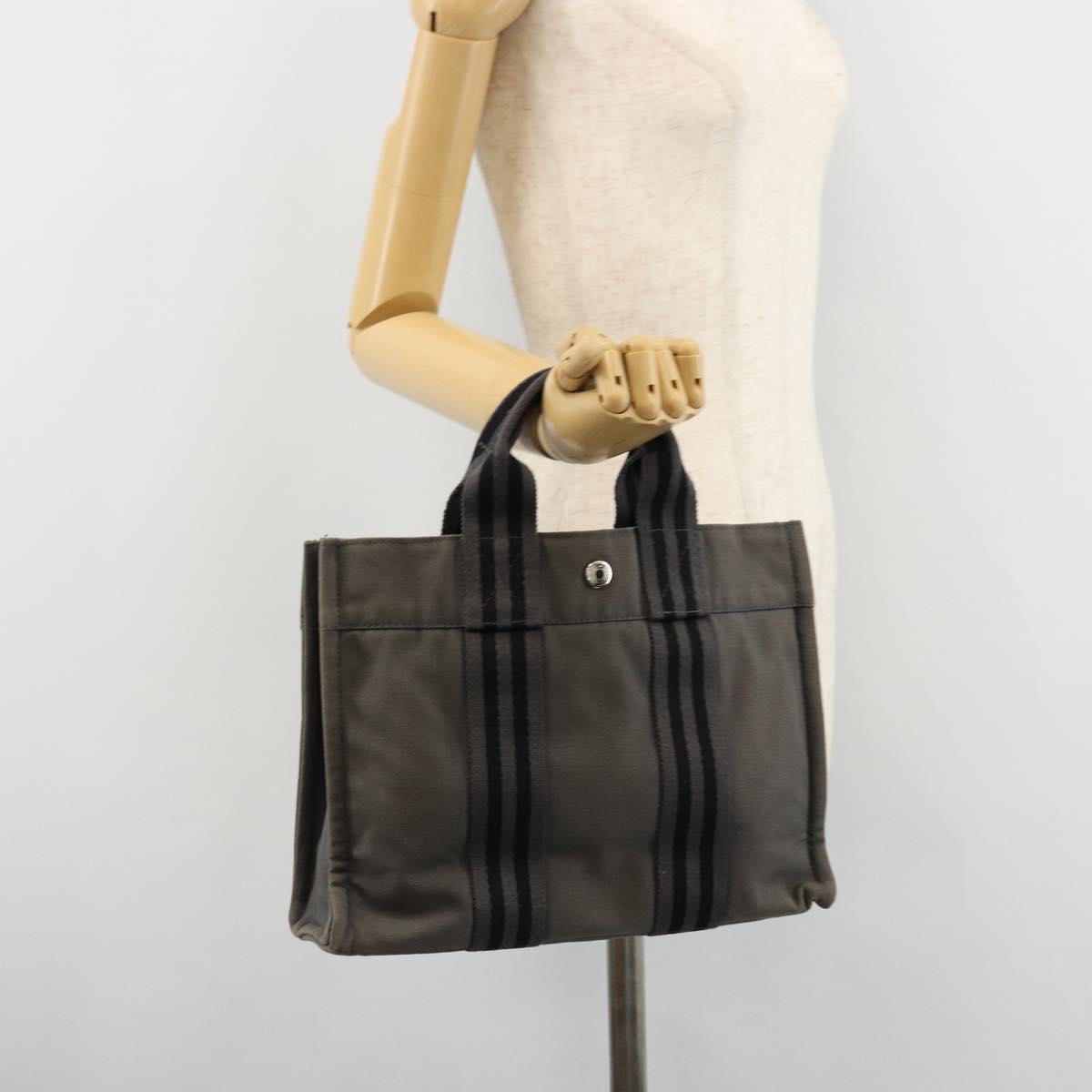 HERMES Fourre ToutPM Hand Bag Cotton Gray Silver Auth fm5317