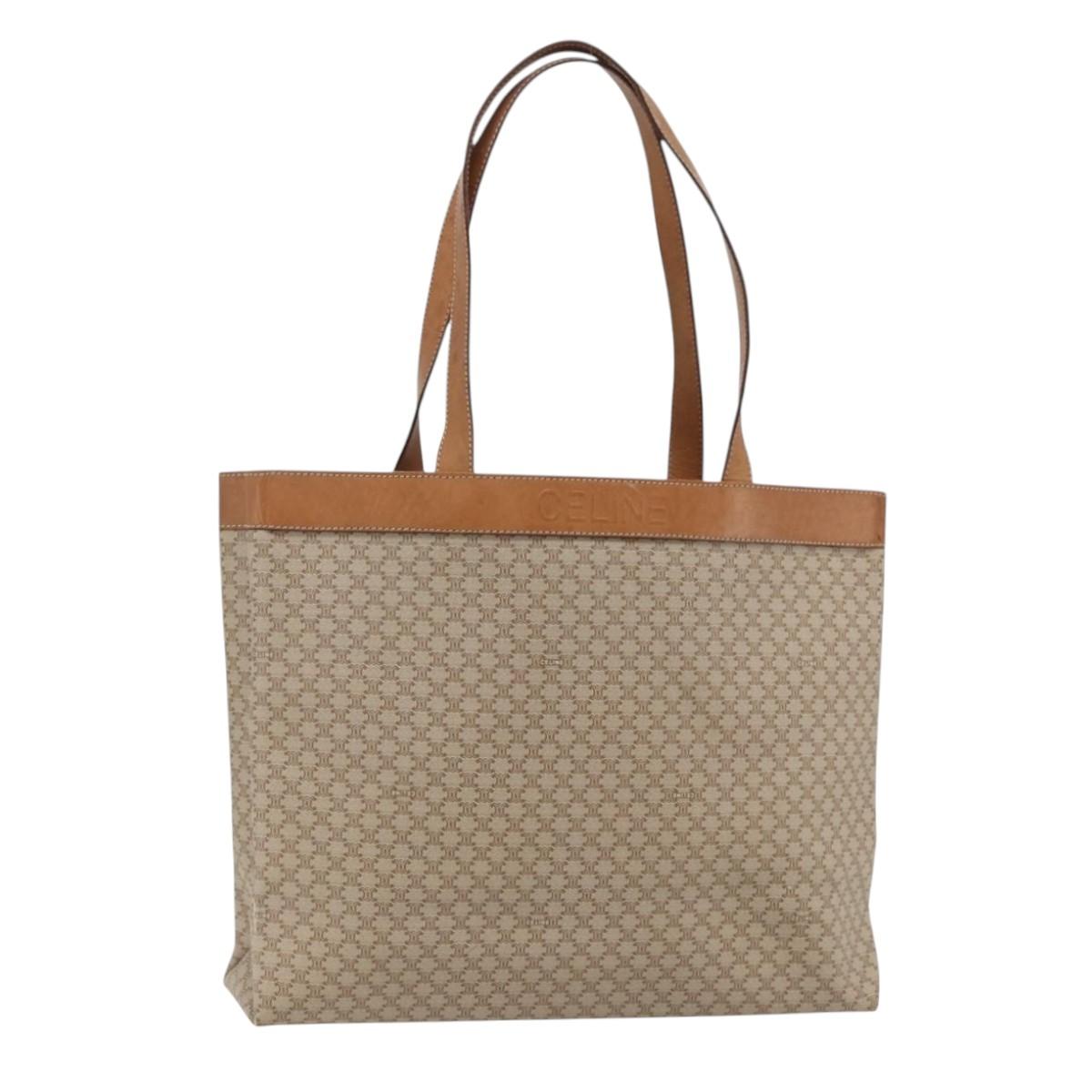 CELINE Macadam Canvas Tote Bag PVC Beige Gold Auth fm5318