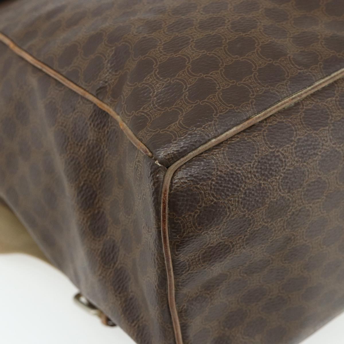CELINE Macadam Canvas Backpack PVC Leather Brown Gold Auth fm5320