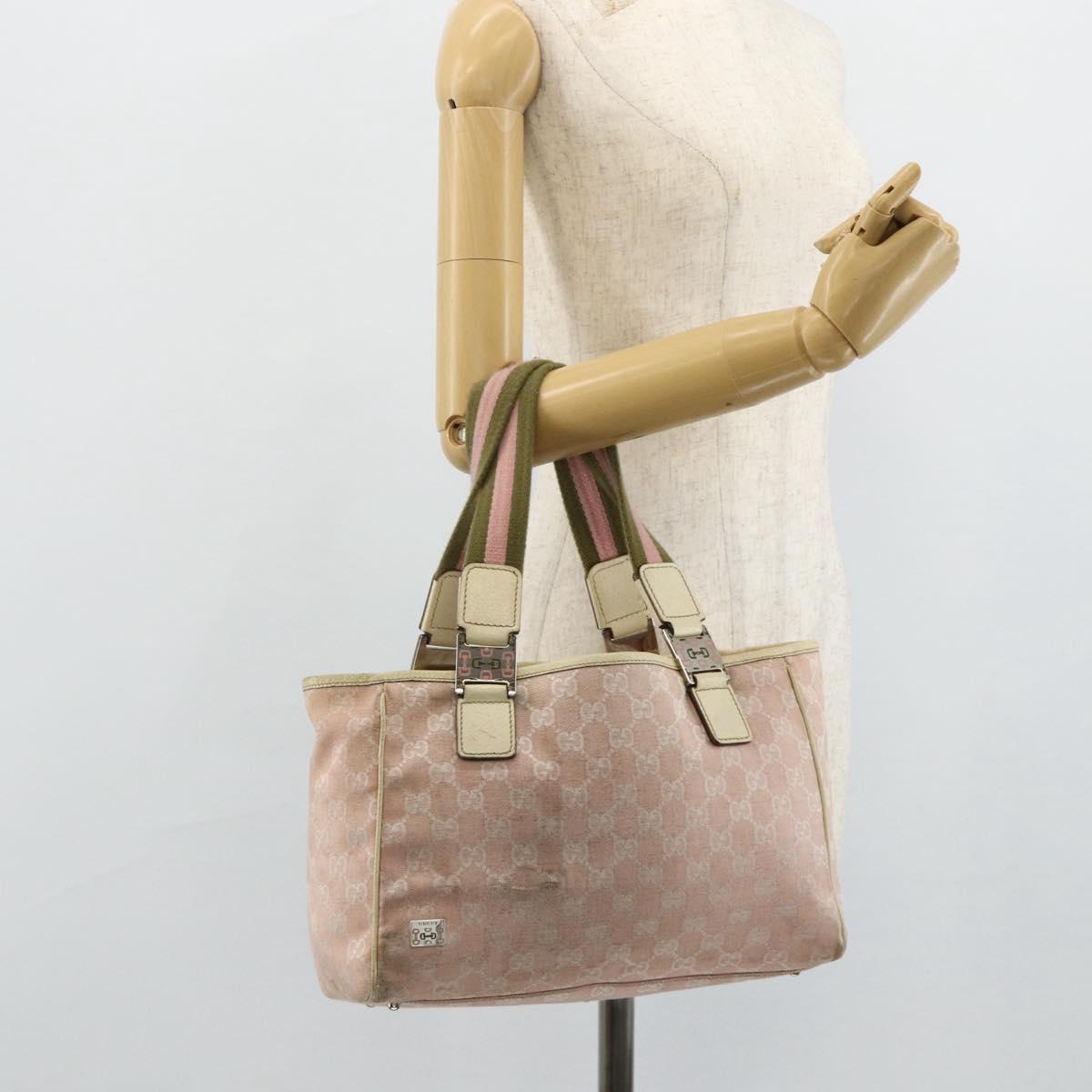 GUCCI GG Canvas Tote Bag Pink Silver 145810 Auth fm5322
