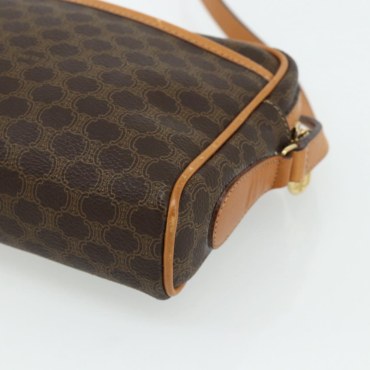 CELINE Macadam Canvas Shoulder Bag PVC Leather Brown Gold Auth fm5323