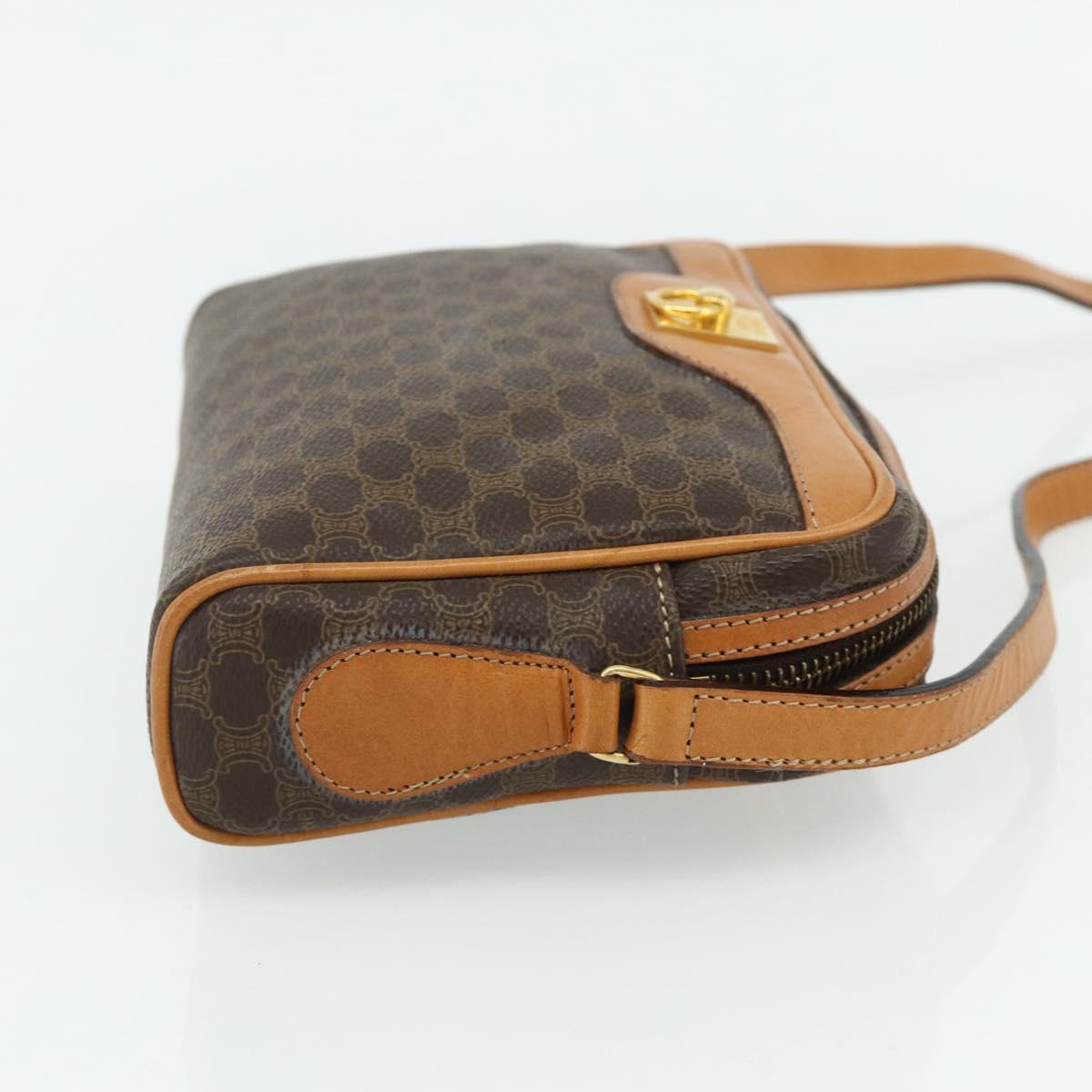 CELINE Macadam Canvas Shoulder Bag PVC Leather Brown Gold Auth fm5323