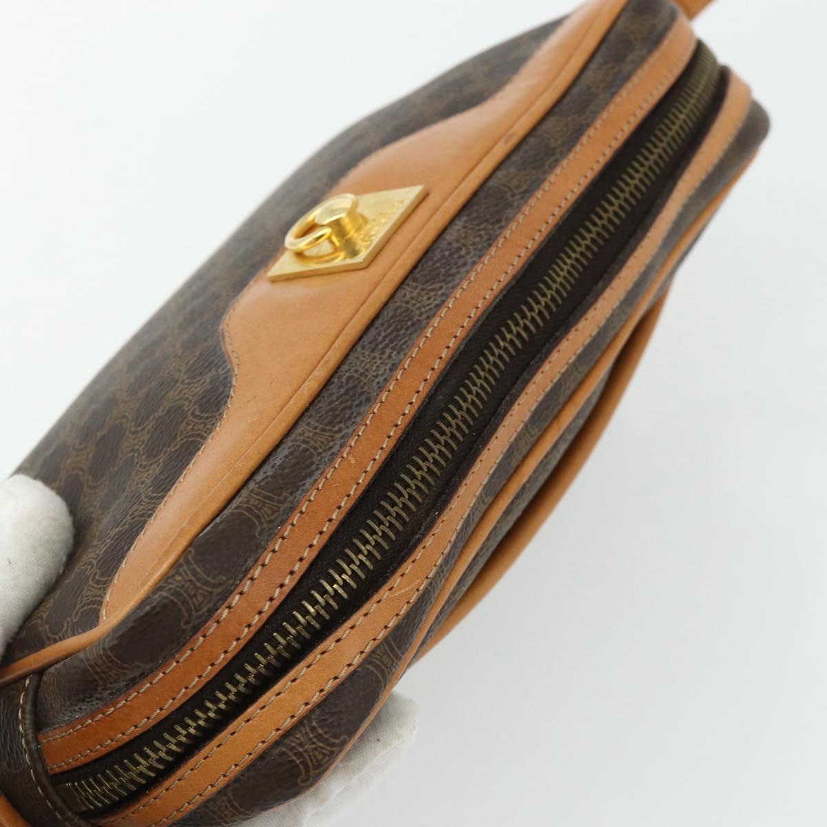 CELINE Macadam Canvas Shoulder Bag PVC Leather Brown Gold Auth fm5323