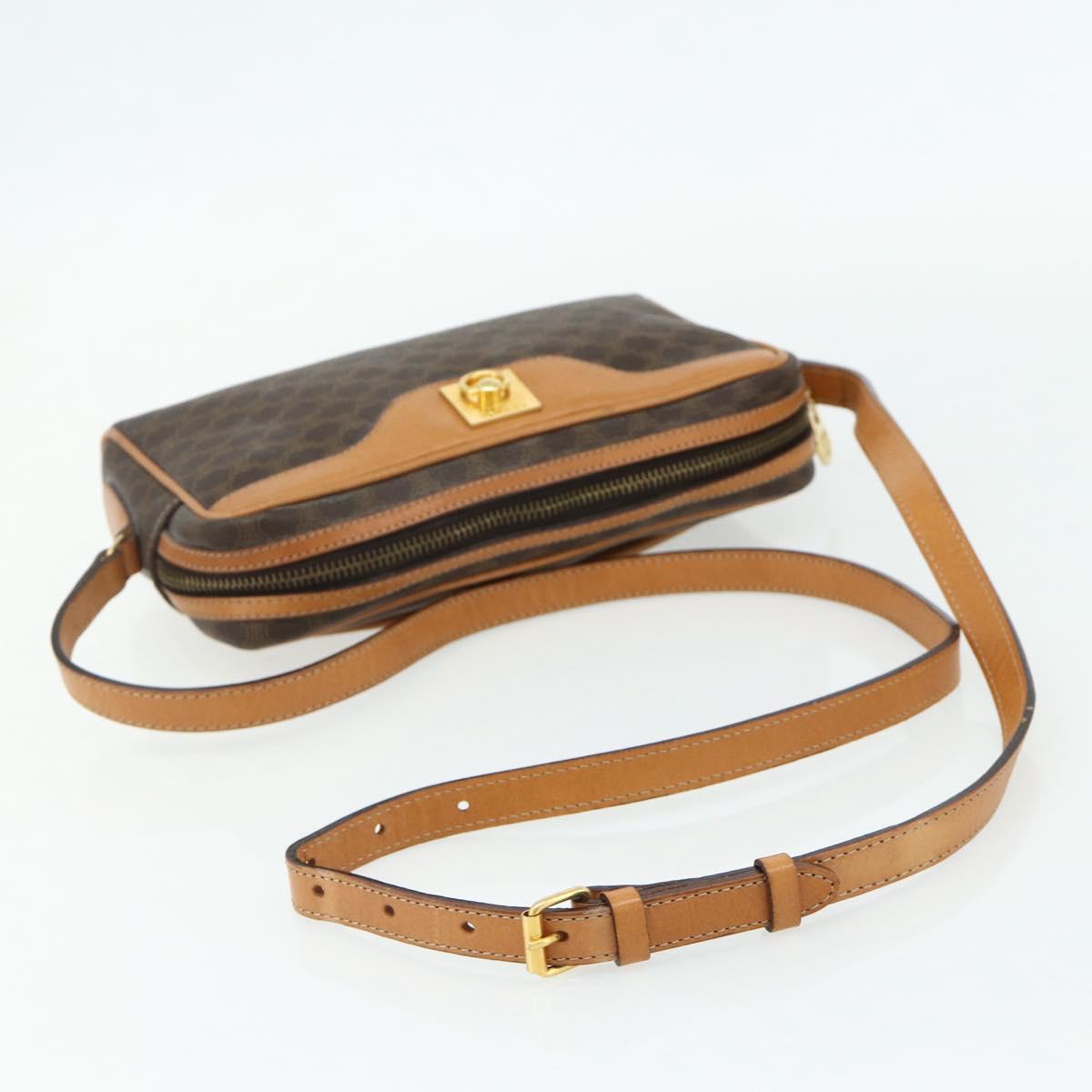 CELINE Macadam Canvas Shoulder Bag PVC Leather Brown Gold Auth fm5323
