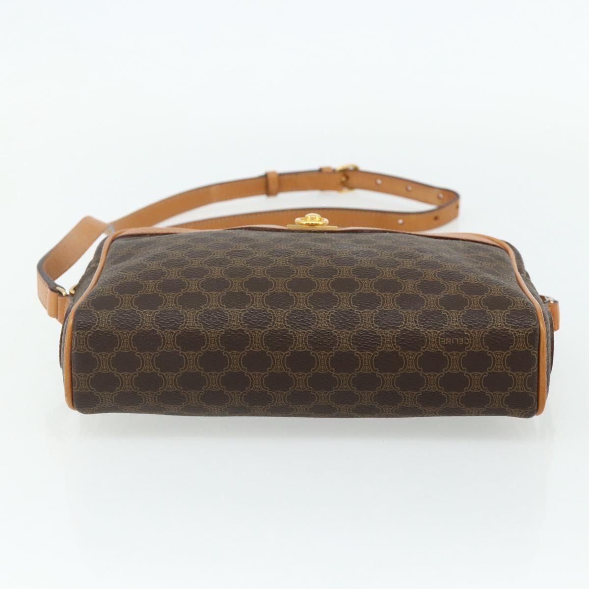 CELINE Macadam Canvas Shoulder Bag PVC Leather Brown Gold Auth fm5323