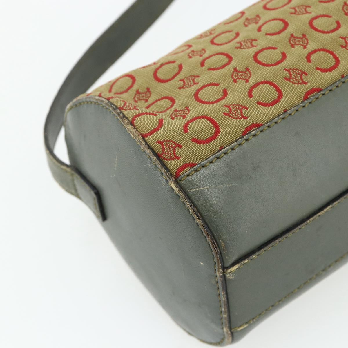 CELINE C Macadam Canvas Shoulder Bag Beige Gold Auth fm5324