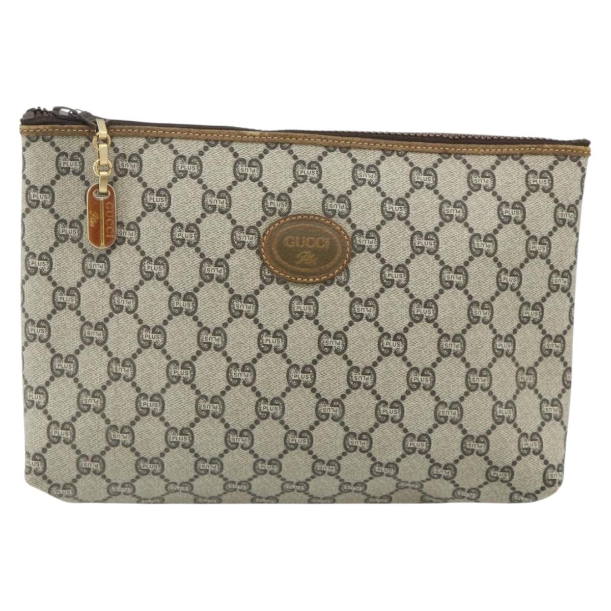GUCCI GG Plus Supreme Clutch Bag PVC Beige Gold Auth fm5325